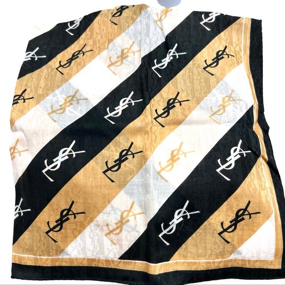 New Tag On Yves Saint Laurent Cotton & Silk 21.5"Gold White Black stripe (64 - Picture 2 of 8